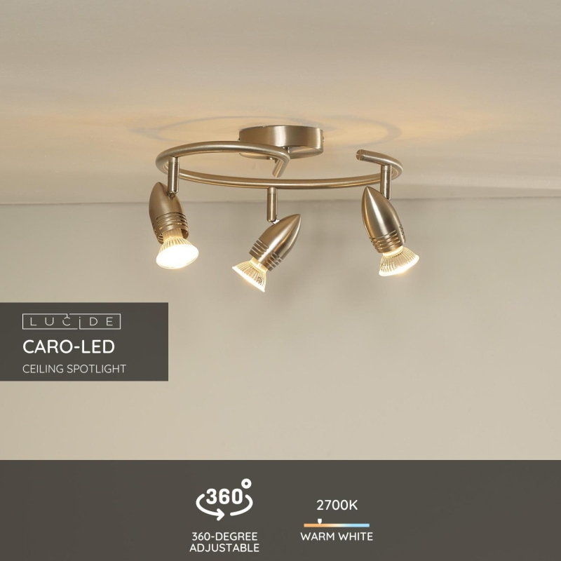 Lucide CARO-LED - Stropné bodové svietidlo - Ø 31 cm - LED - GU10 - 3x5W 2700K - Satin Chrome